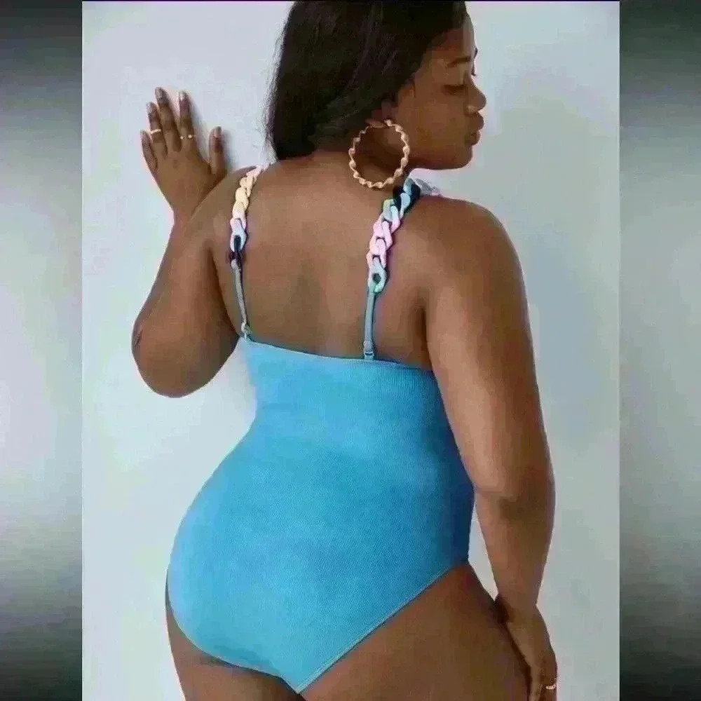 SHEIN Plus Rib Chain Linked One Piece Swimsuit sz 4X - Picture 2 of 7